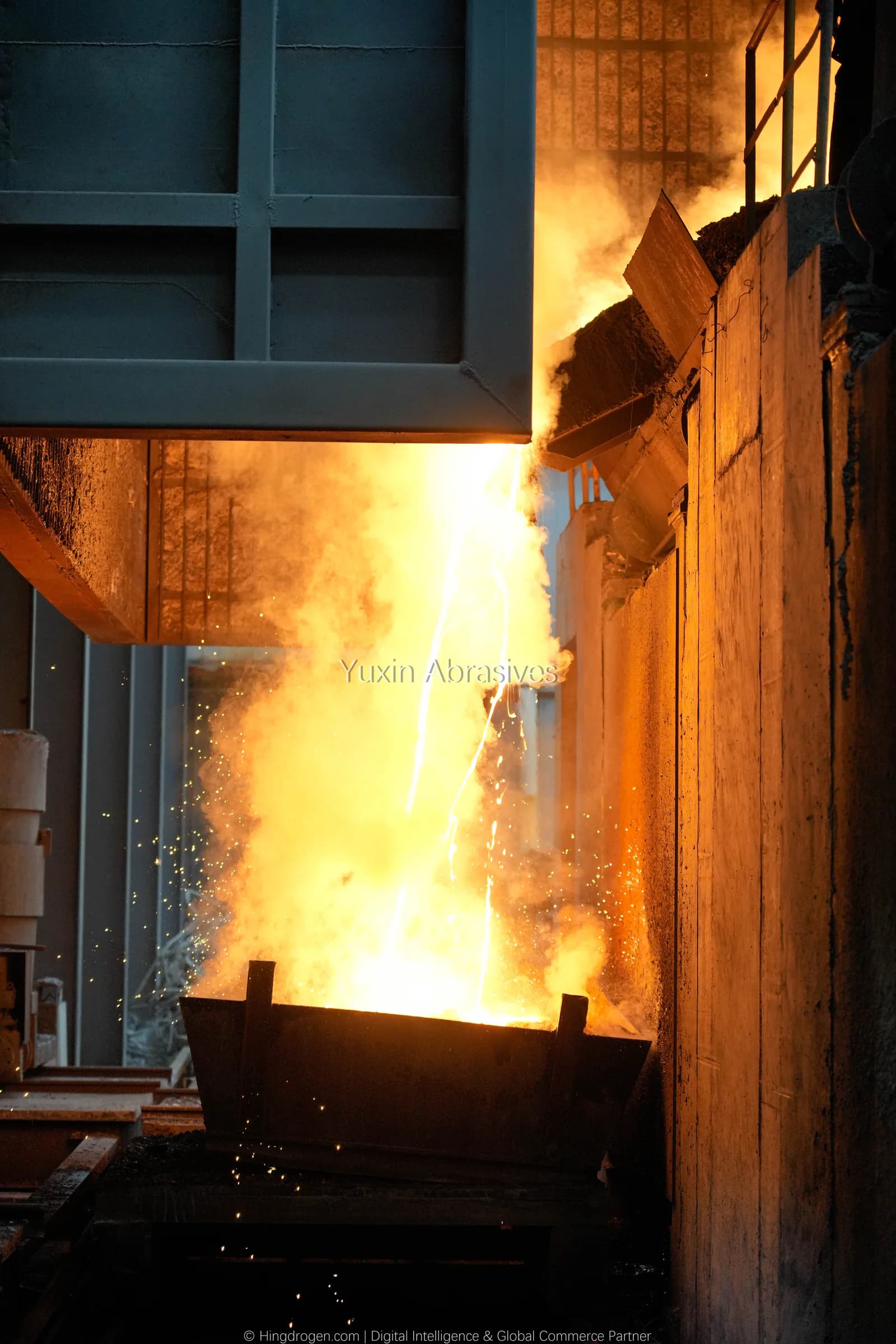 YUXIN production photograph: Molten steel transfer & centrifugal granulation, record _DSC9265